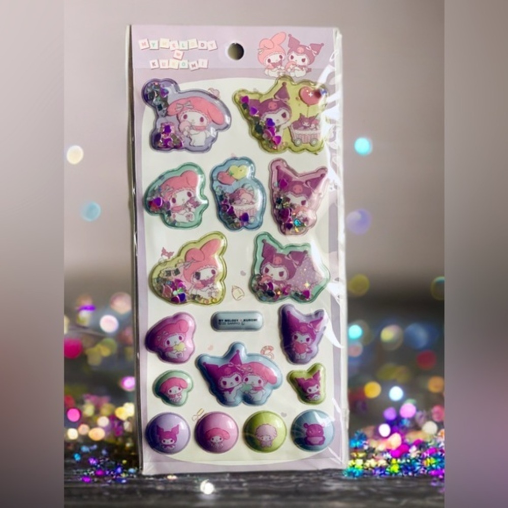 Sanrio 3D Stickers Glitter Capsule Quicksand Decals, Kuromi & My Melody